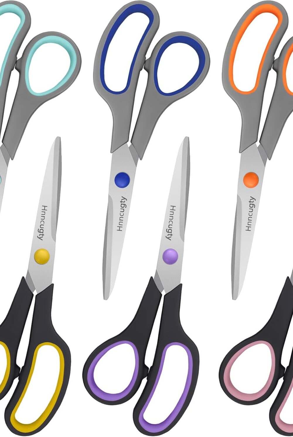 Scissors for Office School Supplies, Hnncugty 8"Scissors All Purpose 6 Pack | Sharp Shears Bulk Set for Home Craft Sewing Fabric Middle School Student Teacher Supplies, Comfort Grip Right/Left Handed