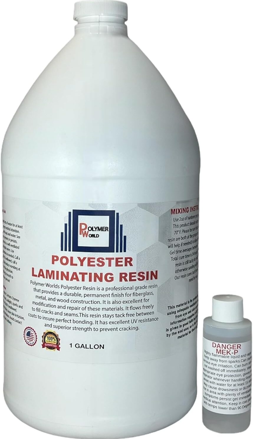 Polymer World- Premium Grade Polyester Resin 1-10 Gallon Kit with MEKP for Boats, Cars, Surfboard, RV, Pools,Canoes, Jetskis, Watercrafts (1, 1 Gallon)