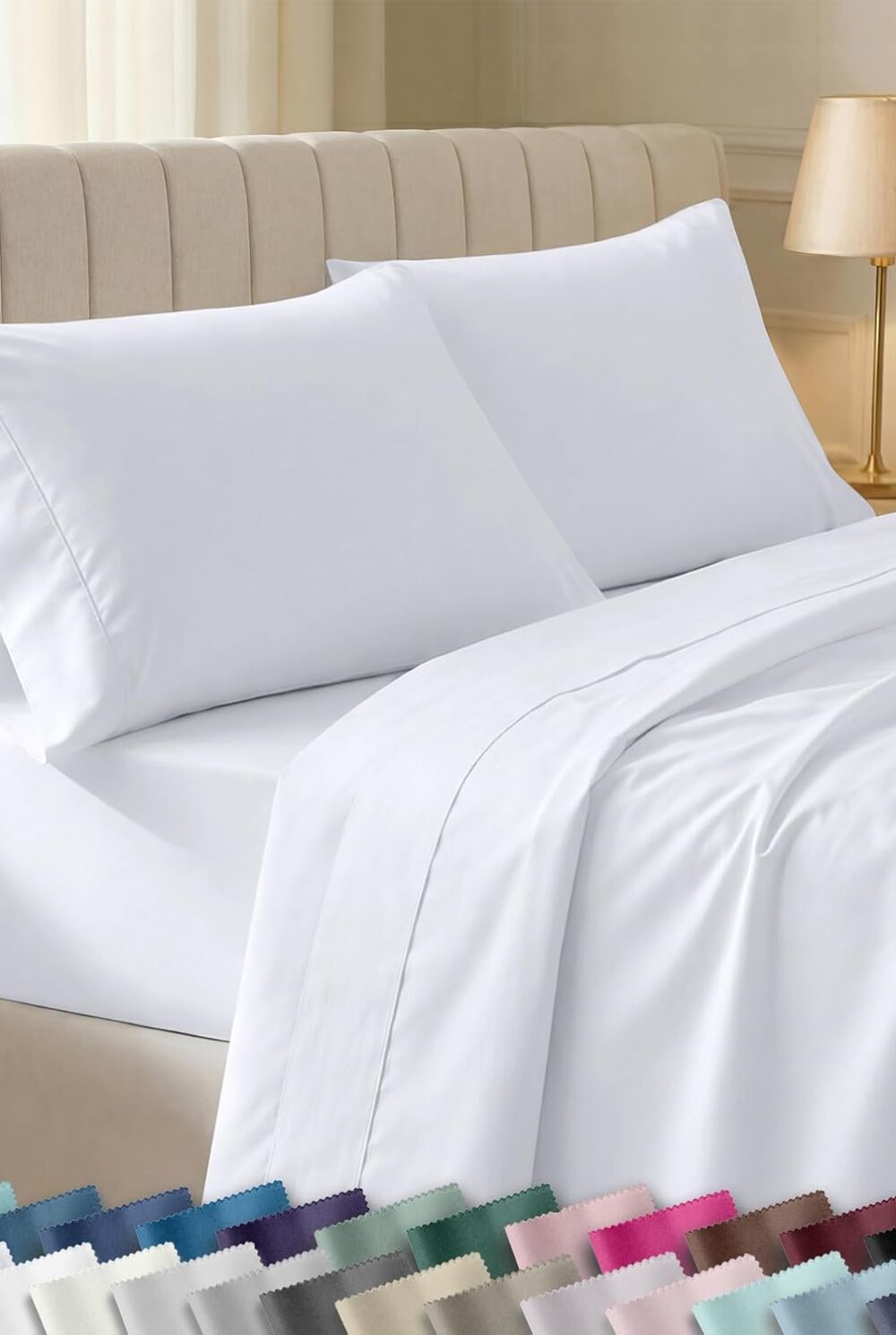 California Design Den Soft 100% Cotton Sateen Queen Bed Sheets Set, White | 400 Thread Count Backed by Good Housekeeping Seal, 16" Deep Pocket, All-Around Elastic, Durable, Easy Care