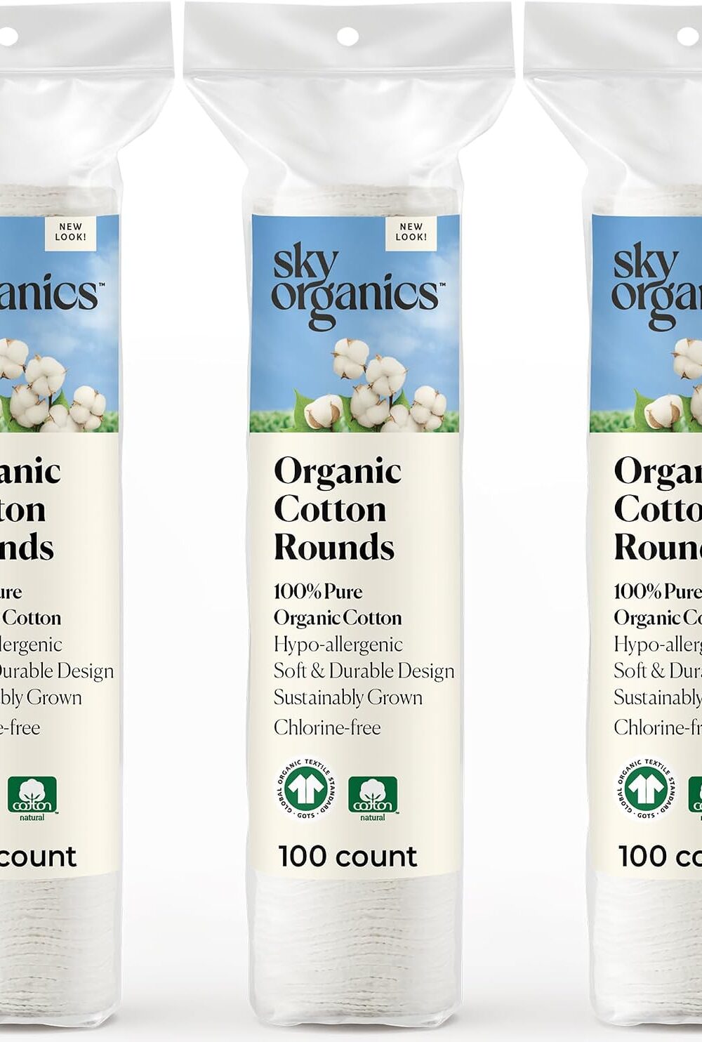 Sky Organics Organic Cotton Rounds 300ct, Chlorine-Free, for Sensitive Skin | Hypoallergenic Organic Cotton For Skincare, Self-Care And Everyday Use. Gentle, Absorbant, Sustainable, Vegan & Cruelty-Free.