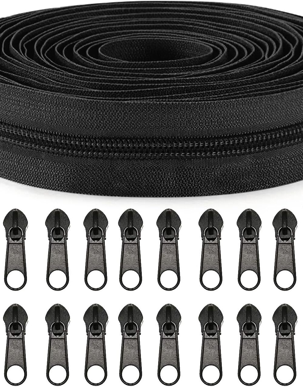 Sawoake #5 Nylon Coil Zippers by The Yard Bulk 10 Yards with 20pcs Zipper Sliders for DIY Sewing Tailor Craft Bag Garment Home Textile…(Black)