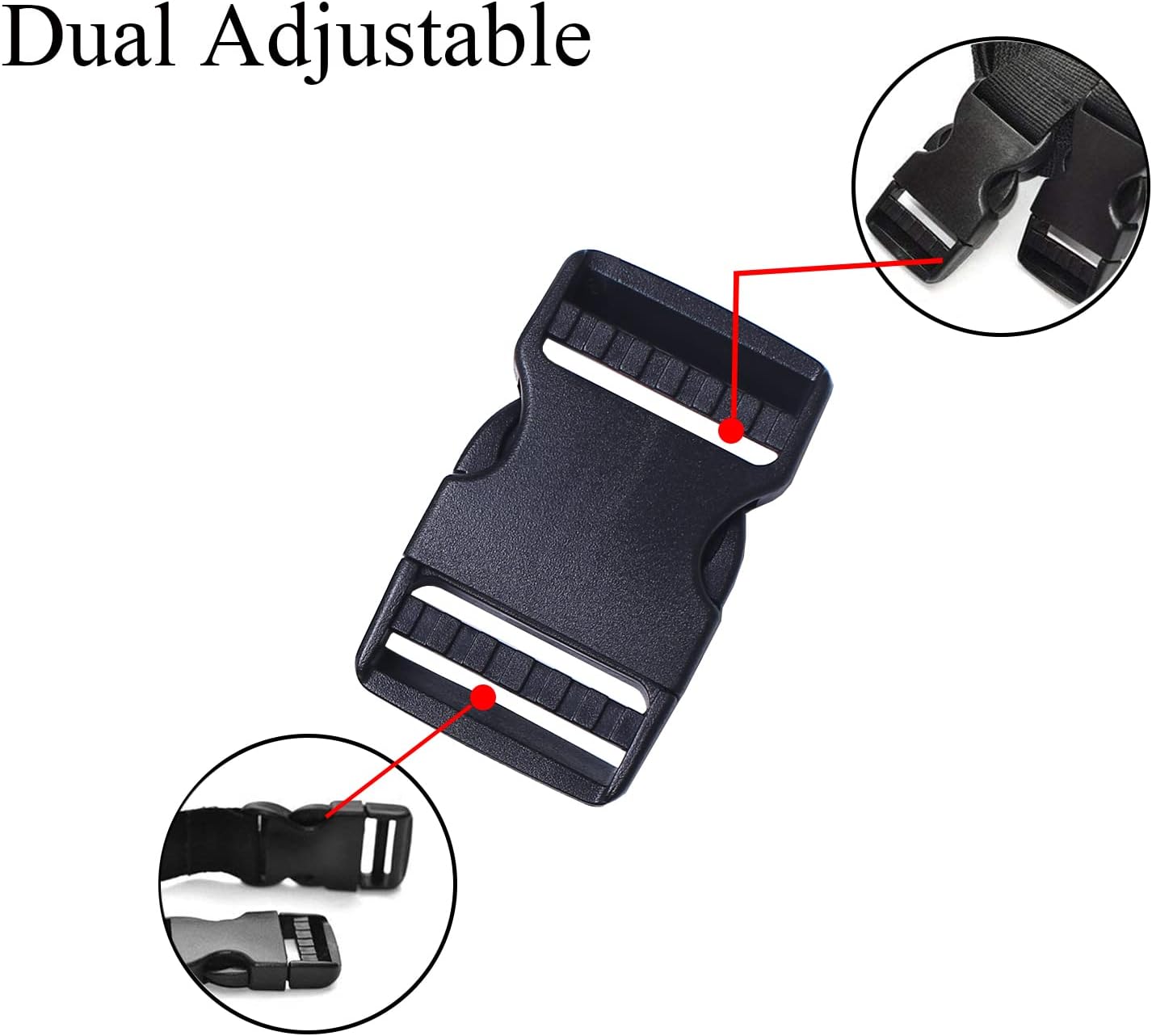 J.CARP 4 Pack 1.5" Wide Quick Side Release Buckles, Dual Adjustable No Sewing Slide Clips Snaps, Heavy Duty Plastic Replacement for Nylon Strap Backpack Nylon Webbing Belt Fanny Pack Pet Dog Collars - Image 4